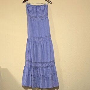 Elegant Blue Strapless Tube Maxi Tiered Dress With Swan Bohemian Boho XL